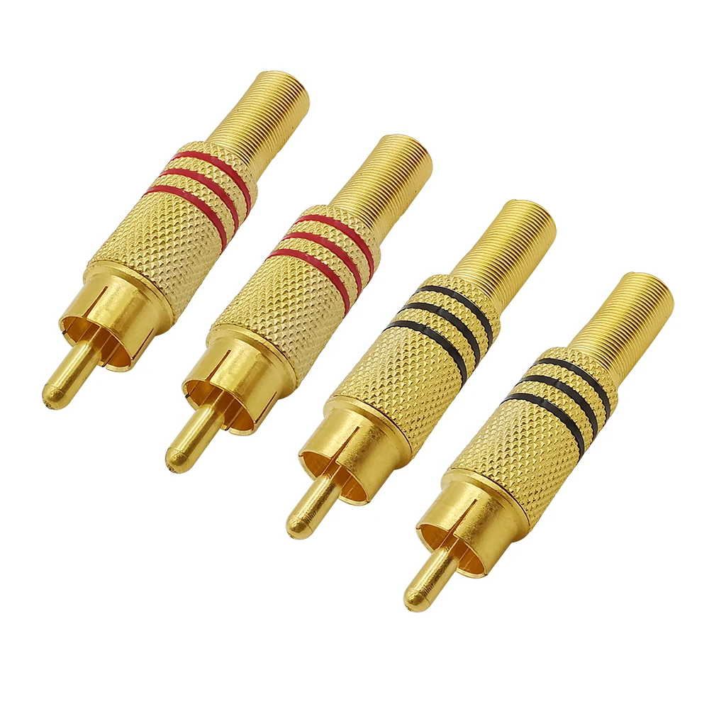 

4 шт., позолоченный разъем RCA, разъем RCA, штекер, аудио адаптер, кабельный разъем с пружинным хвостом
