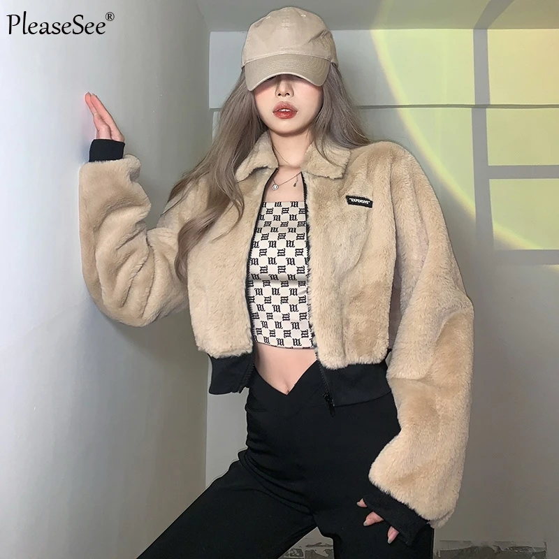 

Fleece defined waist short coat women 2022 spring new fashion casual Ladies warm sexy woman female cropped jacket dropshipping