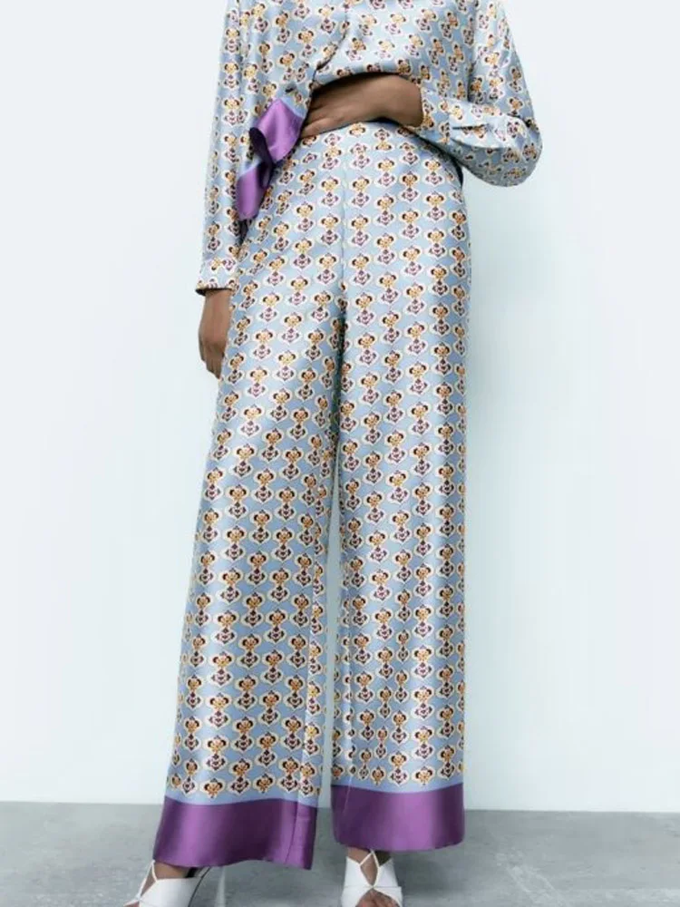 

Женские атласные широкие брюки Kumsvag, свободные элегантные уличные брюки с геометрическим принтом, одежда для лета, 2022