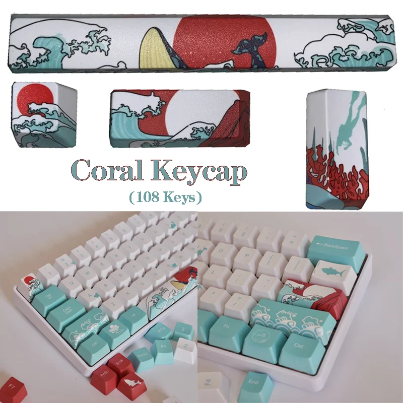 

108 Keys Sea Coral Keycap PBT Five Sides Dye-Subbed Spacebar 6.25U OEM Profile Space Bar Keycap for DIY Mechanical Keyboard