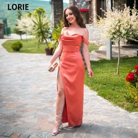 lorie coral mermaid prom dresses 2022 off shoulder sleeves evening gowns sexy split saudi arabia party dress robes de soir%c3%a9e