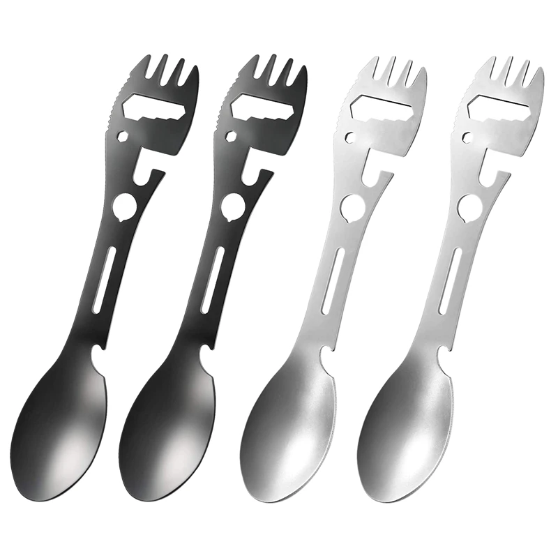 

4Pcs 10In1 Camping Spork Multi-Functional Spork Spoon Can Opener Serrated Wrench For Outdoor Hiking Backpacking