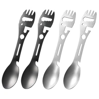 4pcs 10in1 camping spork multi functional spork spoon can opener serrated wrench for outdoor hiking backpacking