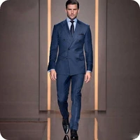 double breasted dark blue groom wear casual man jacket men suits slim fit groomsmen male blazers pants 2 piece costume homme