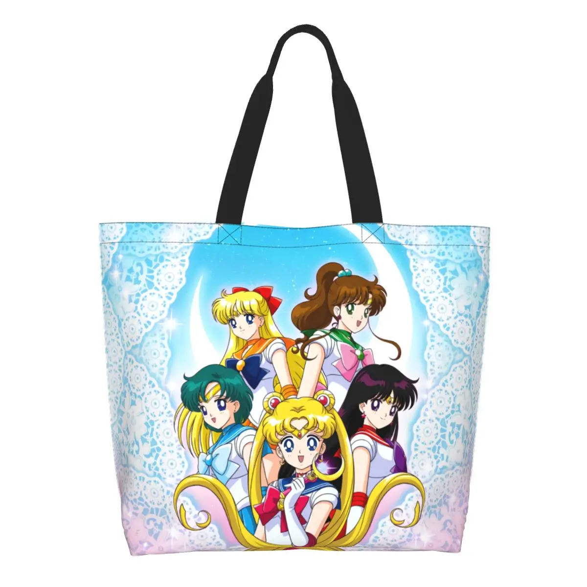 

Многоразовая сумка для покупок с японским аниме Shojo Сейлор, Холщовая Сумка-тоут через плечо, моющаяся мультяшная сумка для покупок с Луной для девочек