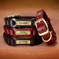 genuine leather dog collar personalized big dogs collars free custom metal buckle id necklace anti lost for medium large dogs