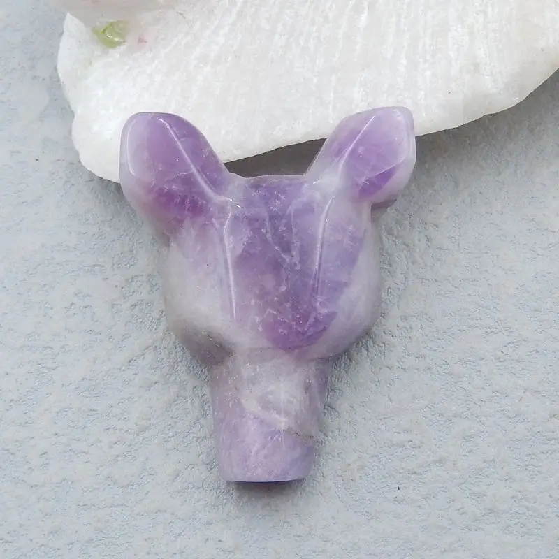 

Handmade Wolf Head Natural Stone Amethyst Carved Animal Women Necklace Pendant 45x34x14mm 24g