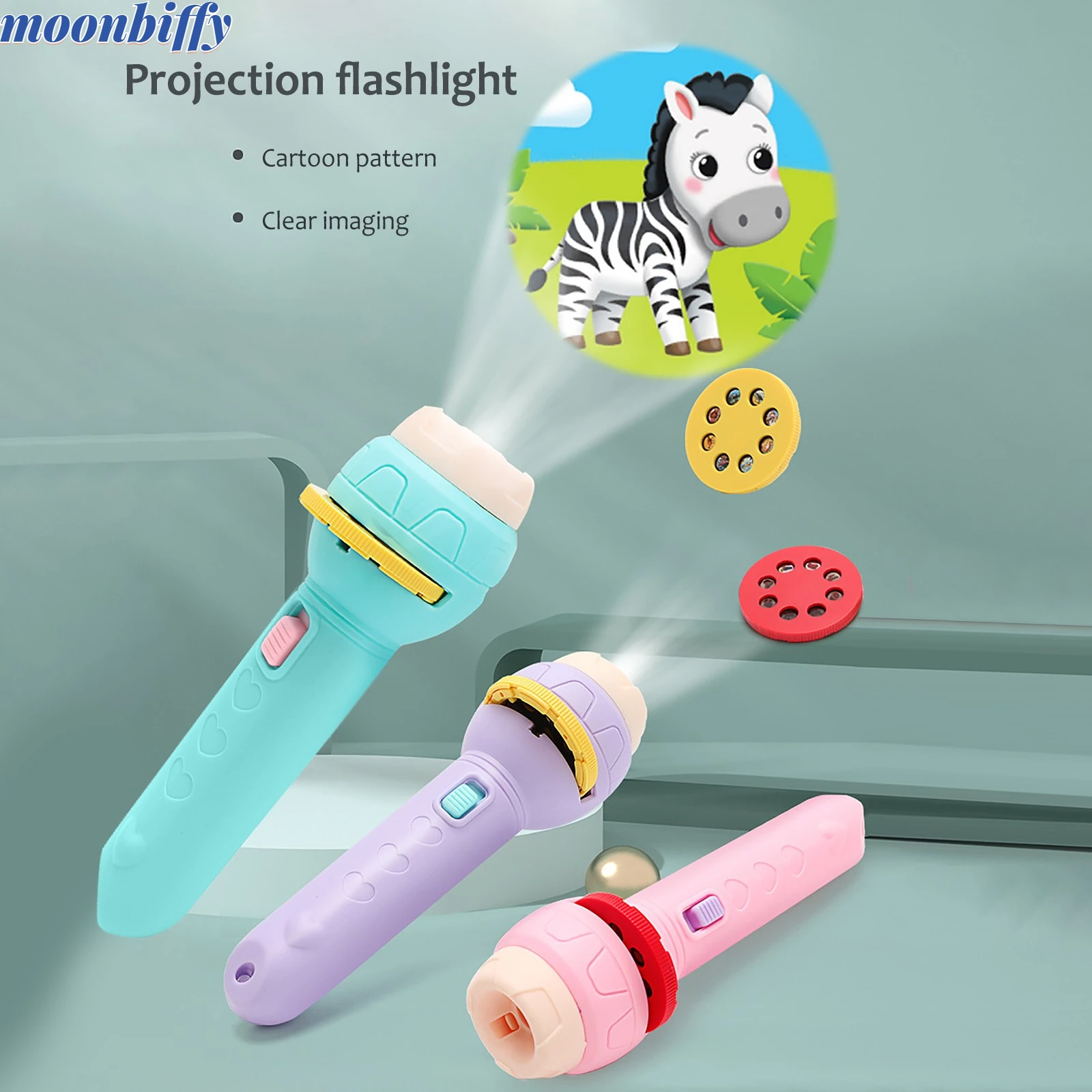 Children's Projection Flashlight Projector 80Kinds of Animal Patters Slide Projector Early Childhood Education Luminous Toy