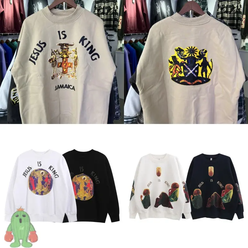 

Высококачественные флисовые теплые свитшоты цвета хаки для мужчин и женщин с принтом Иисуса Кинга Канье Уэста