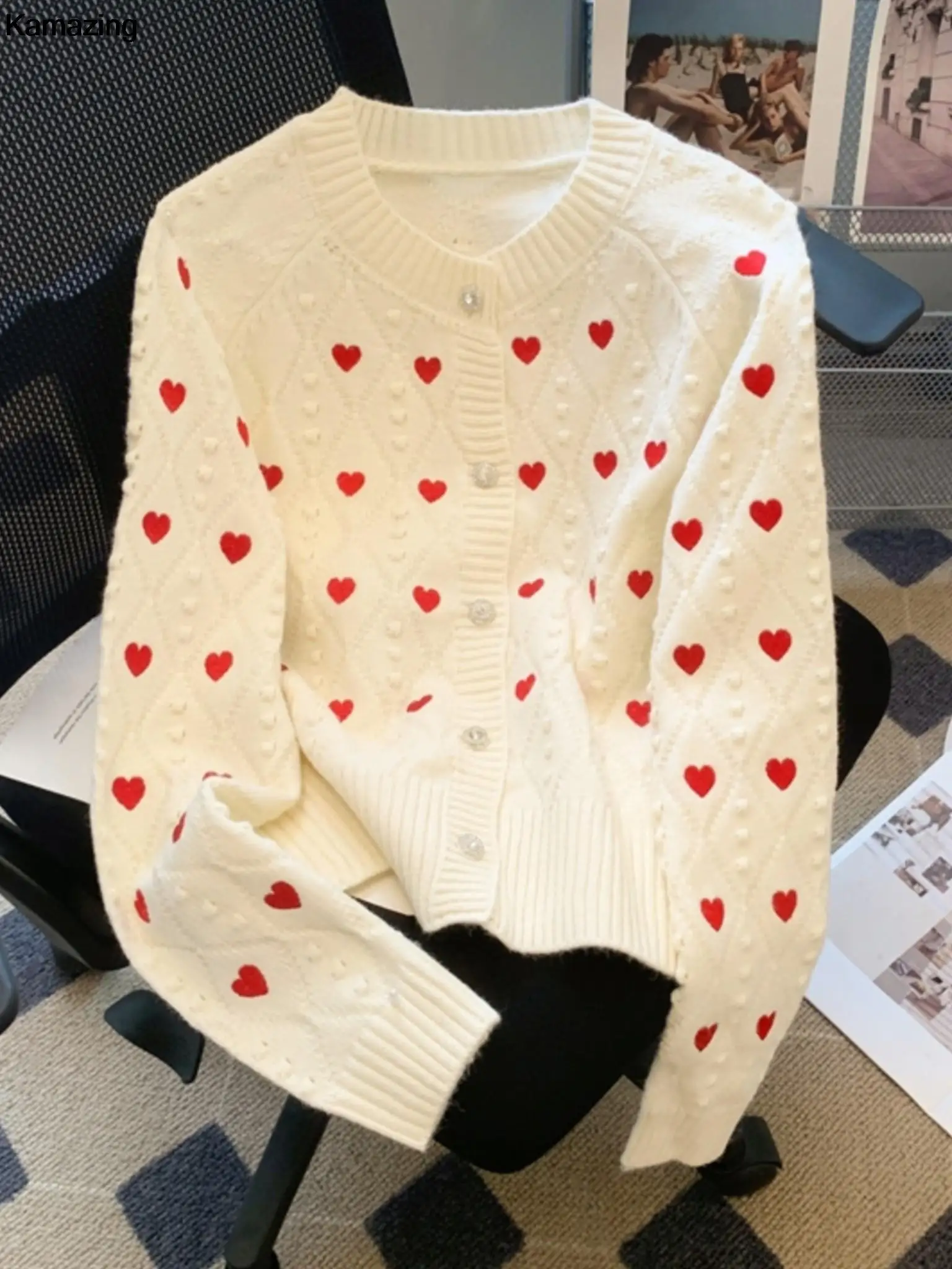 

Женский Повседневный свободный трикотажный кардиган, куртка, милый свитер с круглым вырезом и длинными рукавами, короткое пальто, осенне-зимняя однобортная верхняя одежда