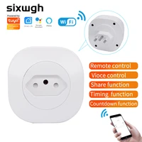 sixwgh tuya smart plug 16a brazil power outlet socket smart life aleax relay smart home automation wifi timmer electronic socket