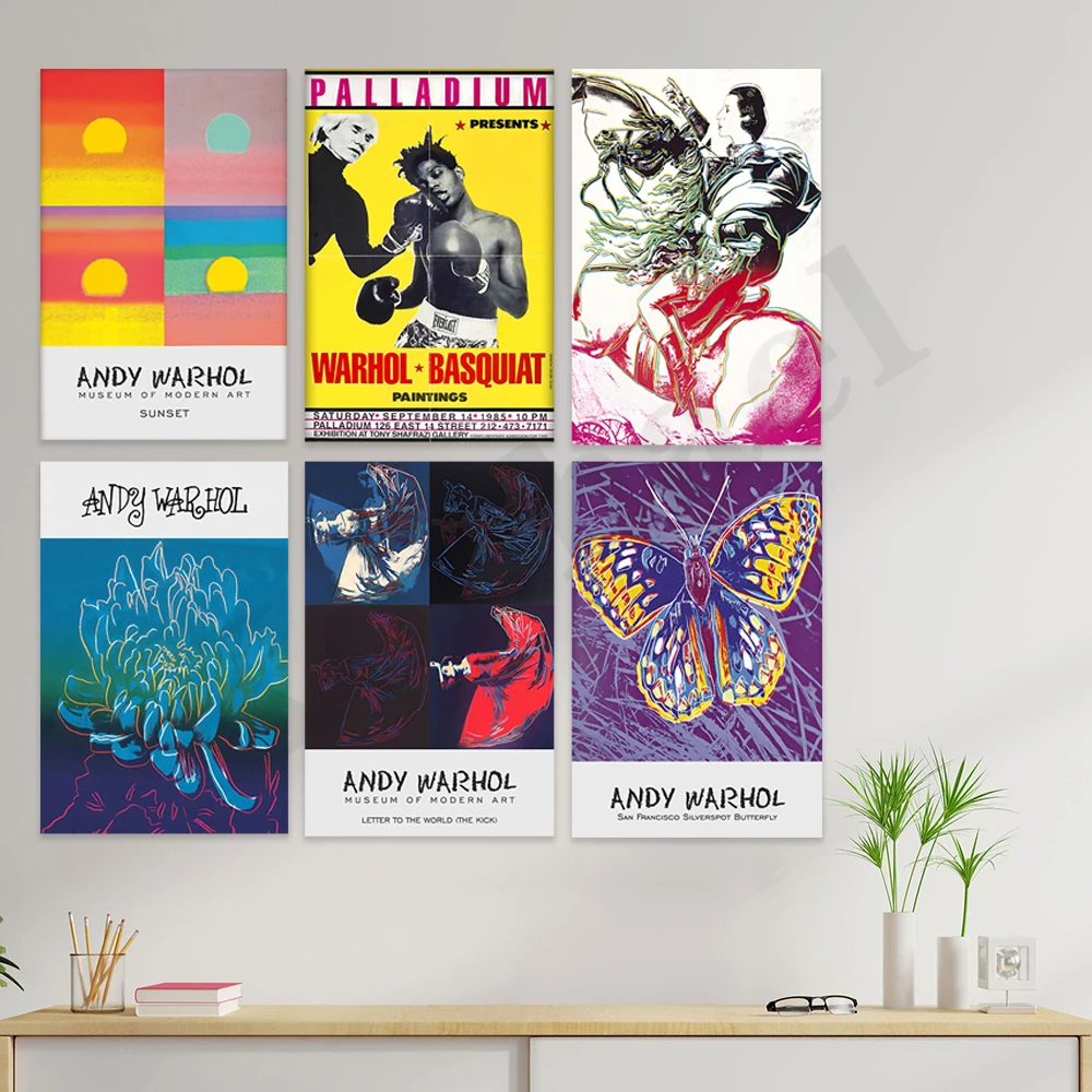 Энди Уорхол выставка работает, бабочка. Обращение к миру. Хризантемы. Басквиат. Закат. Художественный цветной плакат для украшения стен дома