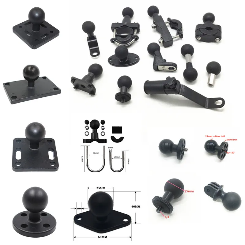 

1" inch Ball Head GPS Holder Motorcycle Base Adapter Mount w/ M6 1/4" Screw for Gopro Action Camera Bike Riding DVR Clip Bracket