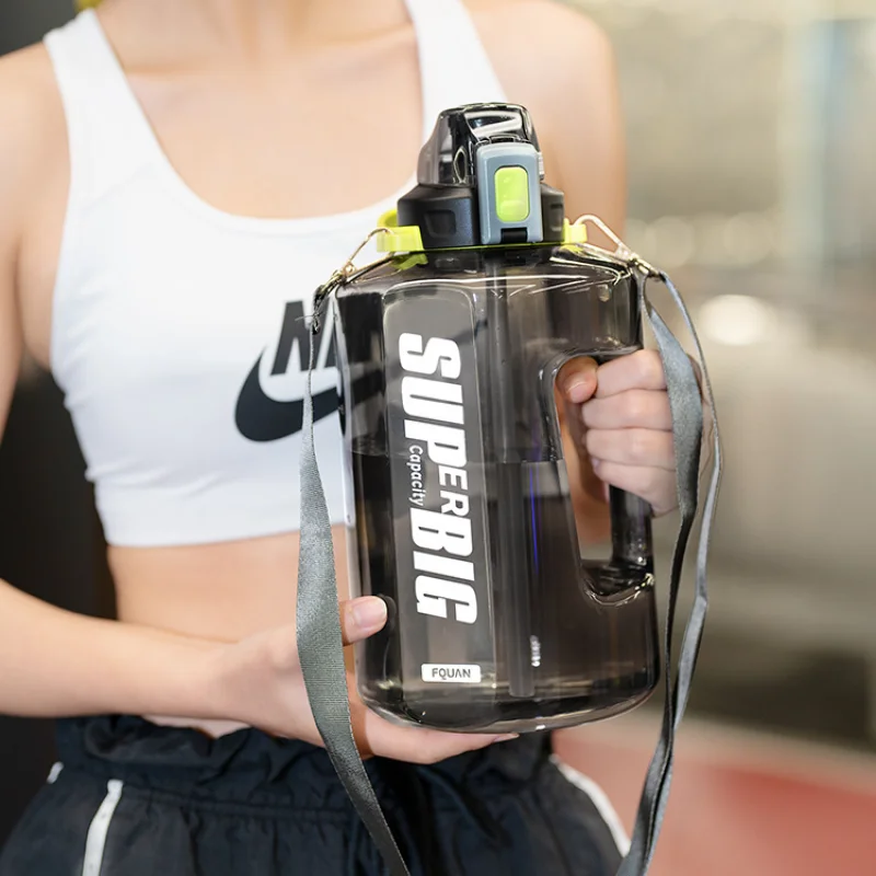 2 Liters With Straw Strap Time Marker Leakproof Half Gallon 