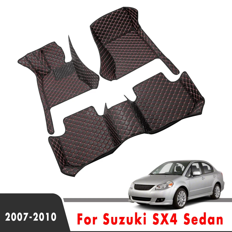 Leather Car Floor Mats For Suzuki SX4 Sedan 2010 2009 2008 2007 Waterproof Rugs Custom Auto Foot Pads Automobile Carpets Cover