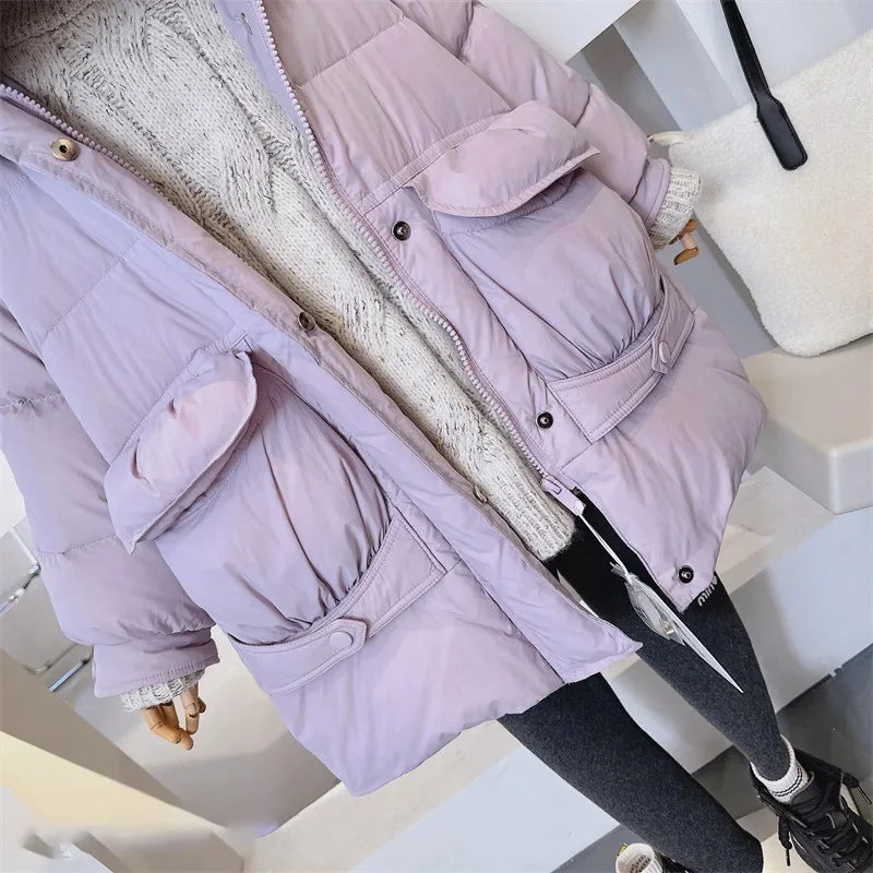 Зимние теплые длинные куртки на хлопковой подкладке с капюшоном и молнией для
