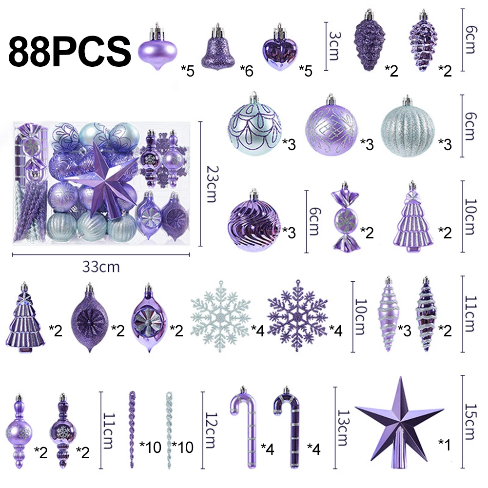 

88pcs Christmas Tree Baubles Balls Xmas Bubbles Ball Creative Painted Christmas Pendant Balls Party Wedding Festival Tree Decor