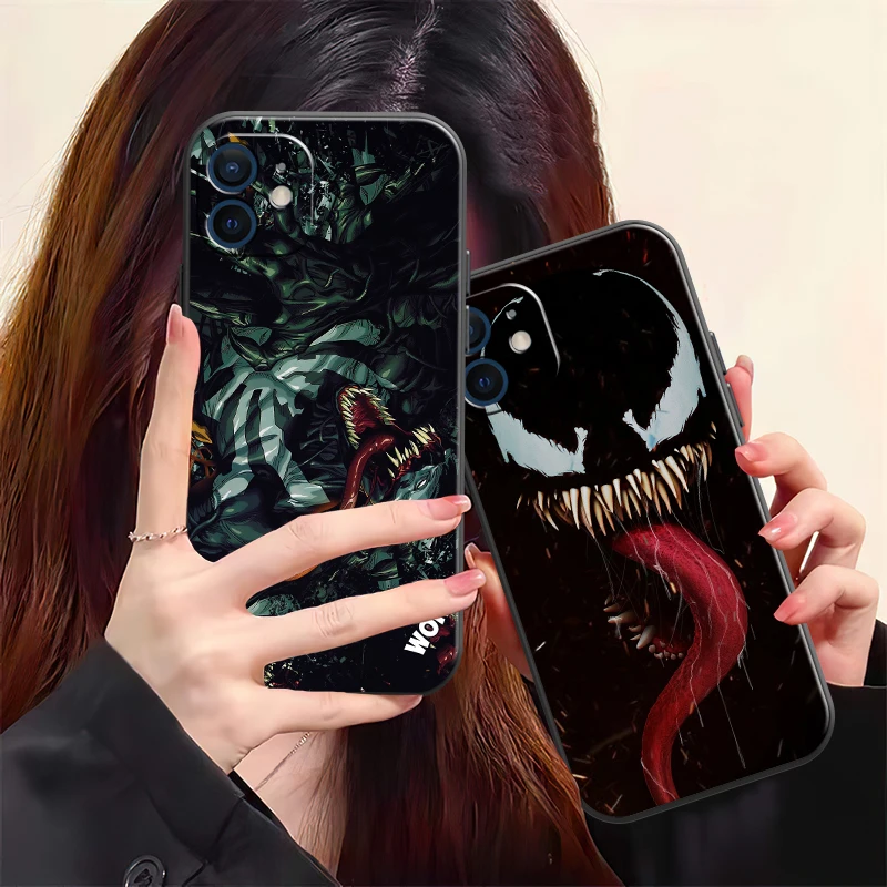 

Marvel Venom Phone Case For iPhone X XS XR XS Max 11 11 Pro 12 12 Pro Max For iPhone 12 13 Mini Black Carcasa Liquid Silicon