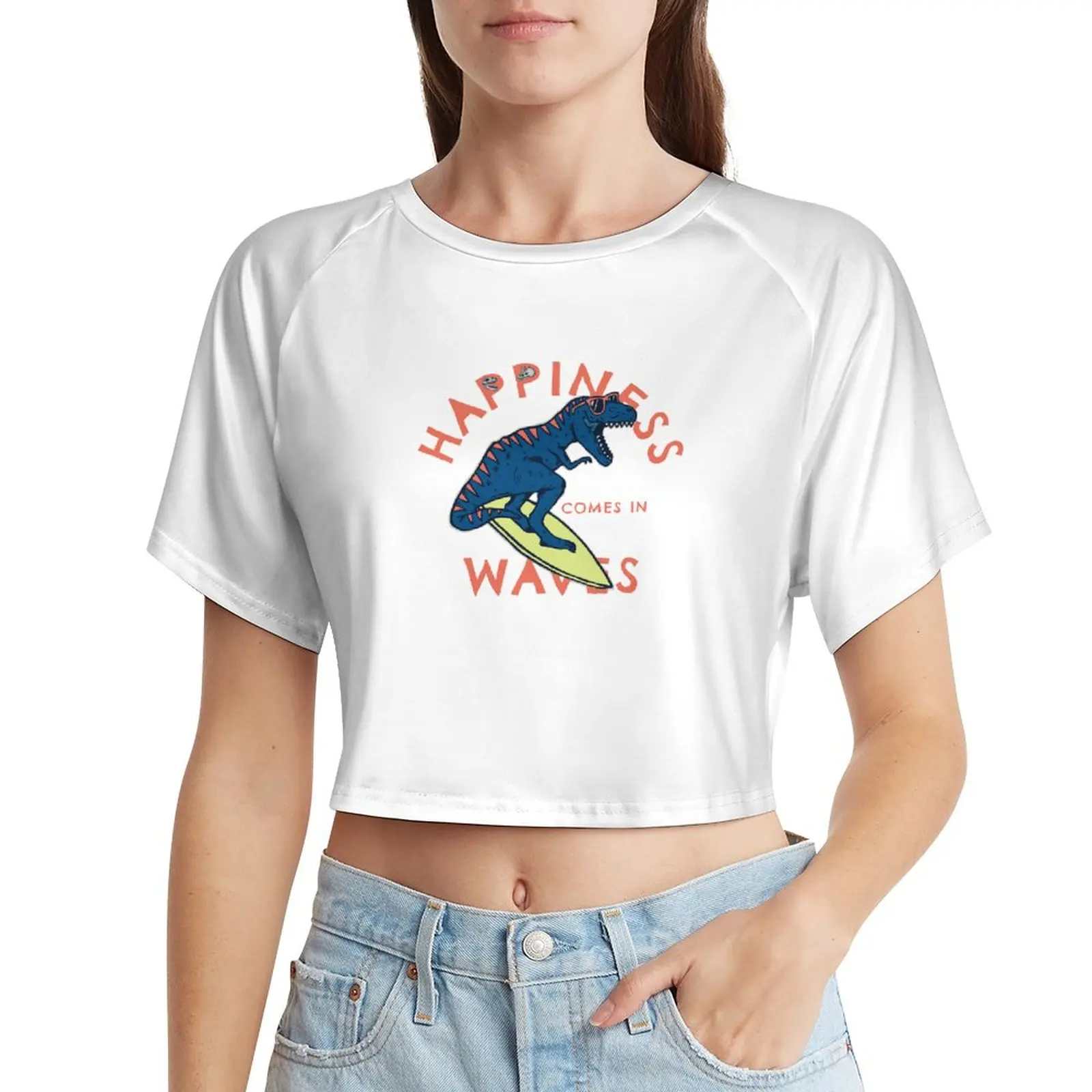 

Женская Повседневная футболка с принтом динозавра, с открытым пупком и коротким рукавом, уличный тренд, настраиваемый Топ, мода 2023