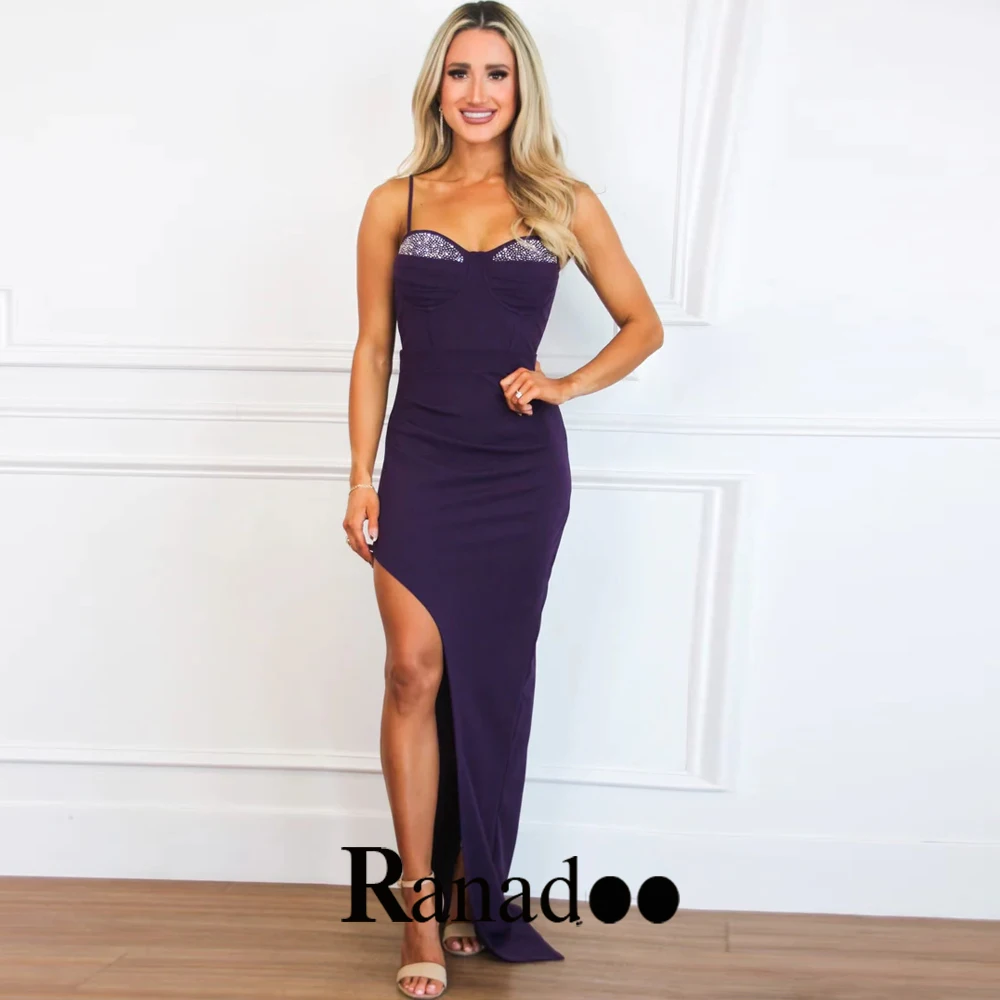 

Ranadoo Charming Mermaid Prom Evening Gowns for Women Floor Length Zipper Rhinestone Side Slit Robes De Soirée Made To Order