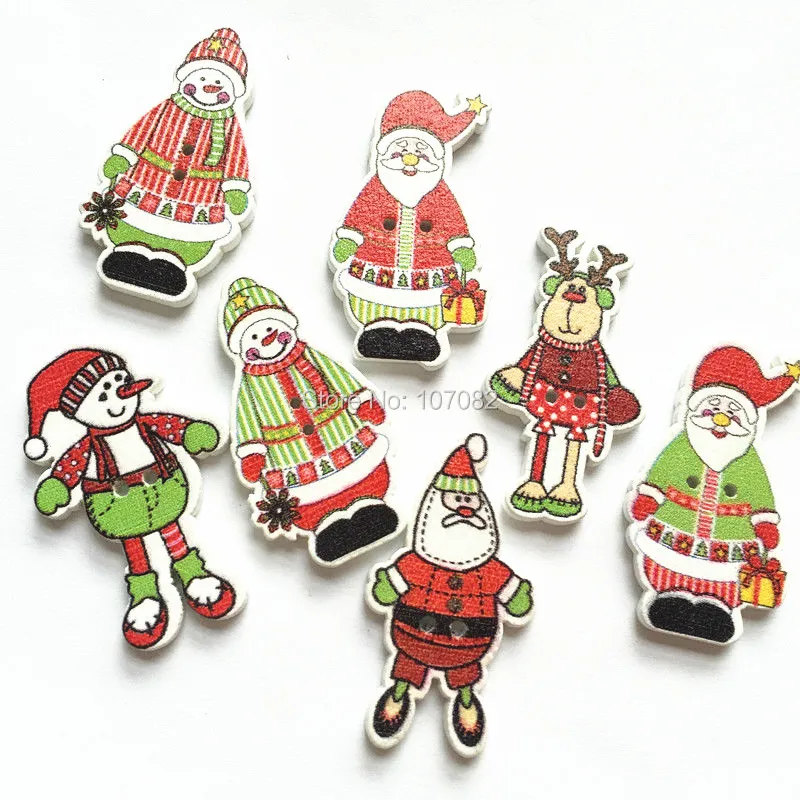 

1000pcs 35mm Christmas Mixed Wood Buttons Sewing Crafts Snowman Reindeer Santa Xmas Embellishments Scrapbooking Cardmaking