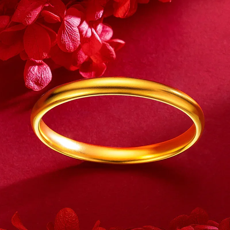 9999 реальное золото 24 к желтое строгий браслет бесшовный ретро с простым лицом 7 мм