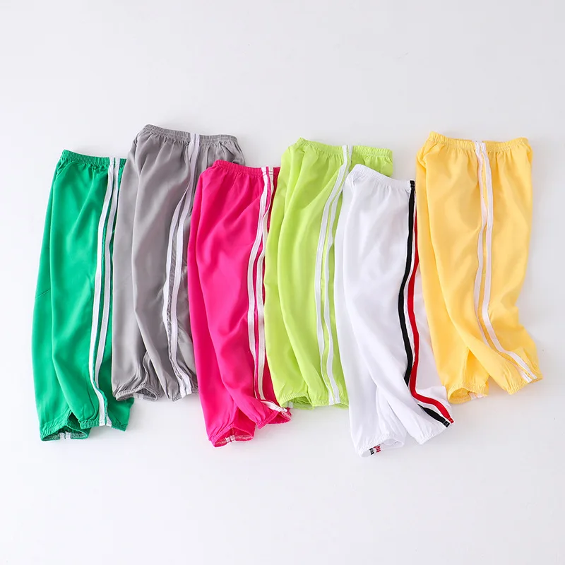 

Children Summer Pants Loose Korea Style Solid Color Breathable Trousers for Boys and Girls Simple Kids Side Stripe Pants 1-12Y