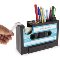 multifunctional tape pen holder 2 in 1 office desk stationery organizer retro cassette tape dispenser pencil pot storage
