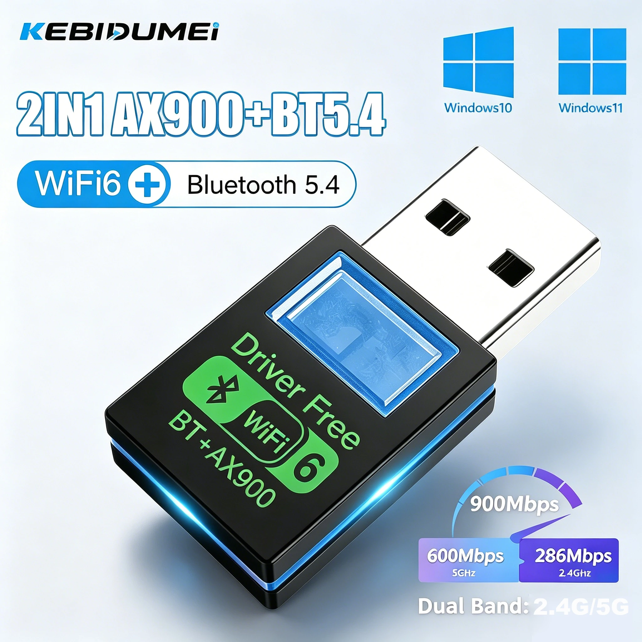 Фото KEBIDUMEI 2-в-1 сетевая карта без драйверов, WiFi6, Bluetooth 5.4, 900 Мбит/с, двухдиапазонный беспроводной адаптер 2.4G+5GHz для Win10/11 №3