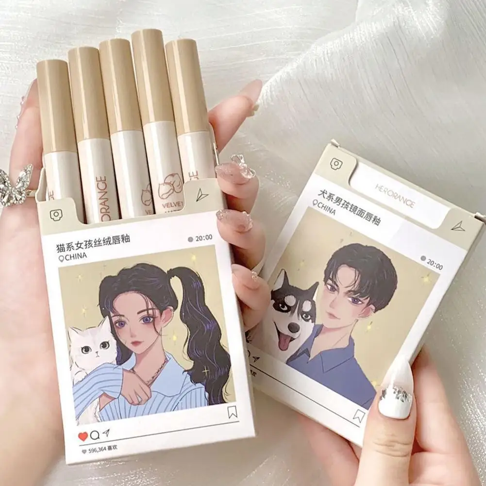 

5Pcs Cigarette Lip Gloss Set Matte Red Tint for Lips Makeup Long Lasting Water Mirror Lip Glaze Waterproof Lipstick Kit Cos S1S5