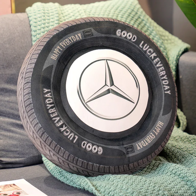 

For Mercedes Benz Cushion 40CM Decorative Pillows for Sofa PP Cotton Filling Simulation Car Tire Sitting Cushion Home Decoration