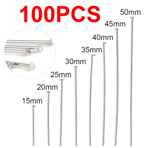Булавки с плоской головкой из нержавеющей стали 316L, 100 шт.