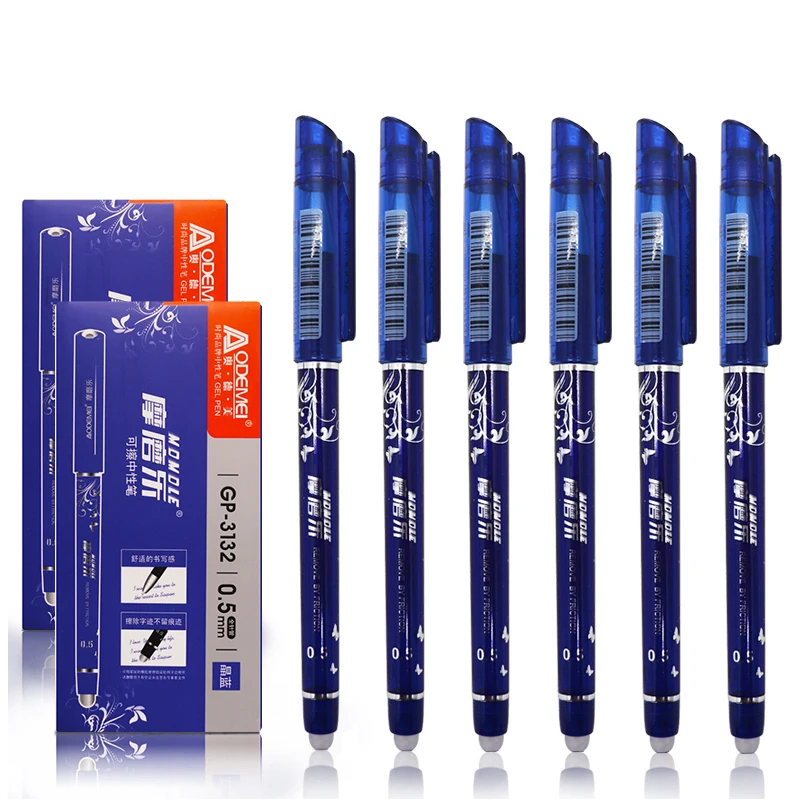 6Pcs/set Erasable Pen Refill Blue/Black Student Stationery Pen Multifunction Gel Pen 0.5mm Tip Writing Fluently Strong Quality