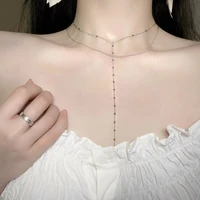 double layer tassel necklace fine chain delicate rhinestones cold wind simple temperament clavicle chain pendant tide