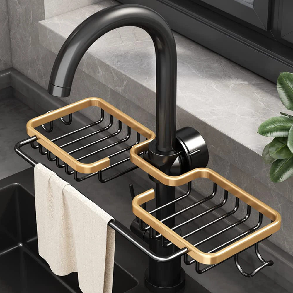 

Kitchen Space Aluminum Sink Drain Rack Sponge Storage Faucet Holder Soap Drainer Shelf Basket Organizer Bathroom Accessories