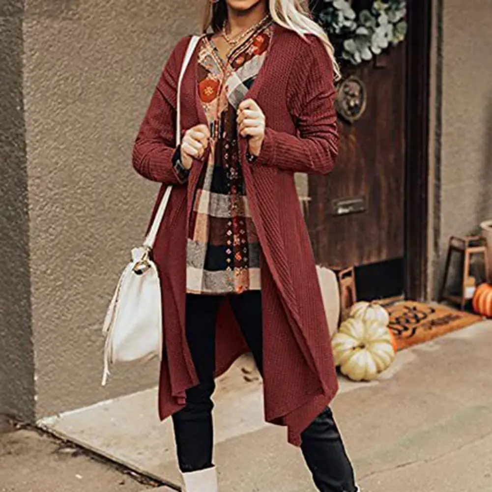 

Open Front Thick Cold Resistant Autumn Winter Casual Solid Color Knee-Length Sweater Cardigan Sweater Coat Daily Clothing