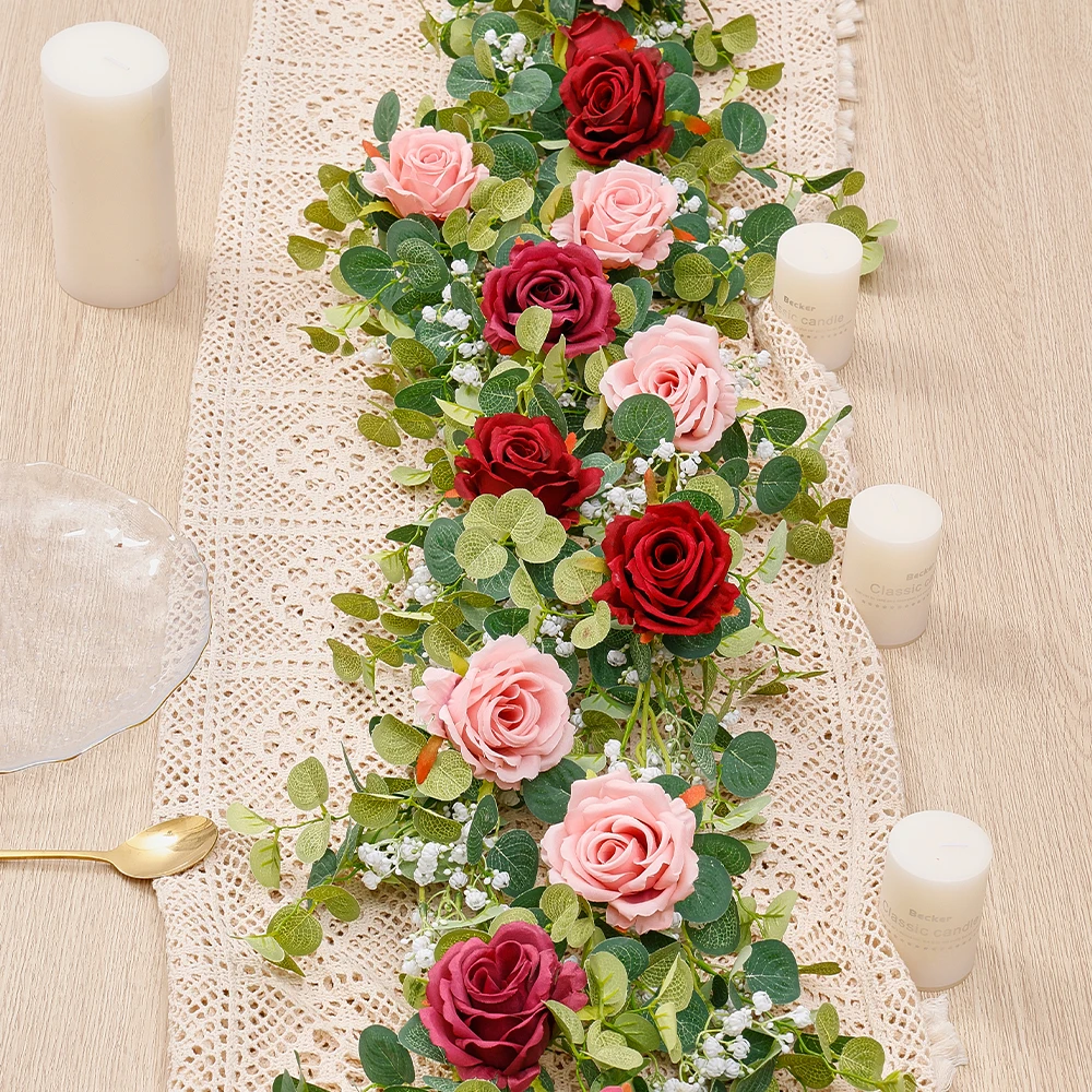 

Fake Eucalyptus Garland Artificial Flowers Silk Rose Gypsophila Vine Hanging Plants Grennery for Wedding Home Party Arch Decor