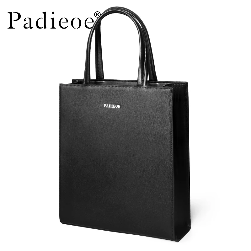 PADIEOE Leather Men's Handbag Vertical Top Cow Leather Men's Bag Business Work Bag Men's Briefcase