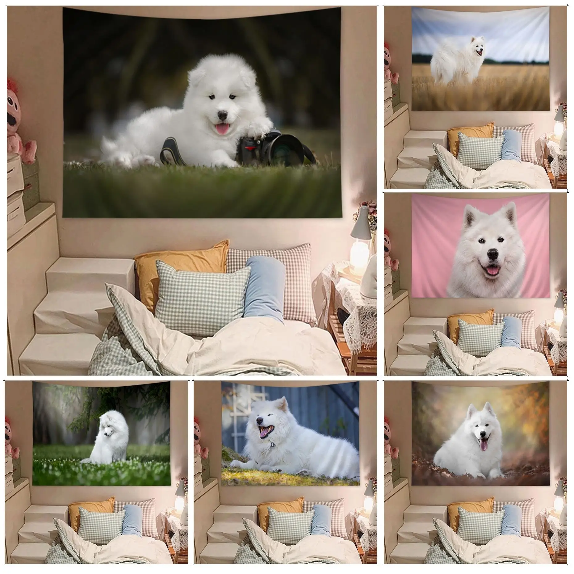 

Samoyed Printed Large Wall Tapestry Art Science Fiction Room Home Decor Home Decor