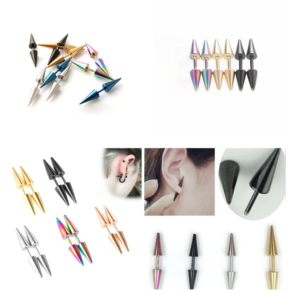 Stainless Steel Accessories Ear Studs Piercing Body Jewelry Geometric Nose Nail Punk Rock Rivet Spike Tip Cone Taper Earrings