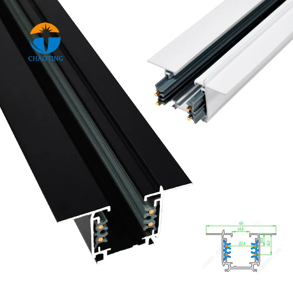 

Hot Selling Aluminum 1M 1.5M 2M 3M Embedded 4 Wires Linear Track Rail Track Lighting System for Track Spotlight