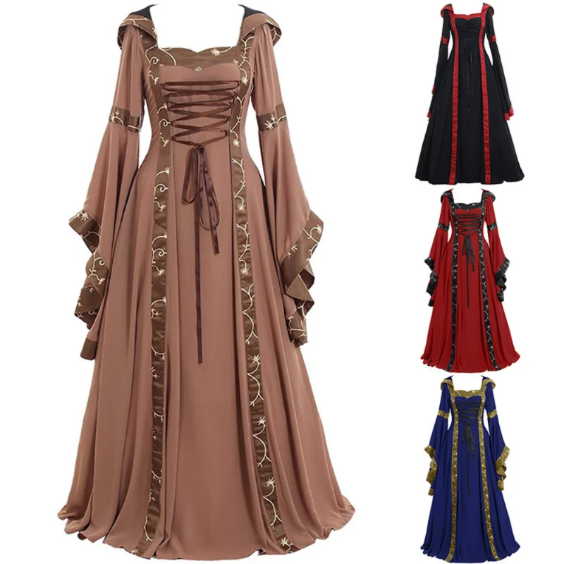 

Retro Renaissance Gothic Dress Women's Cosplay Costume Halloween Carnival Court Victorian Brown Dress Medieval Stage Show S-5XL