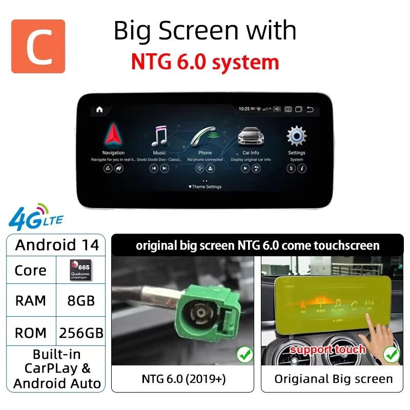 

Android 14 для Mercedes Benz C, GLC, V-класса W205, X253, W447 2019-2023, беспроводной CarPlay, радио, мультимедийный проигрыватель, экран