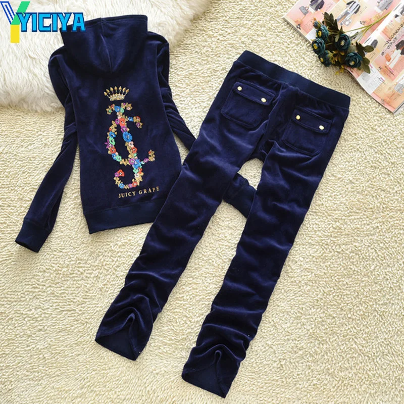 

YICIYA Two piece set Velour Suit 2023 Velvet Zipper Sweatshirt And Pants Pant Suit Autumn And Winter Women Tracksuits outfits