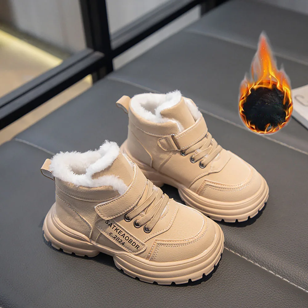 

Winter Plush Sport Shoes For Children Solid Color Boys Girls Running Tennis Footwear Thick Warm Snow Boots For Teenagers