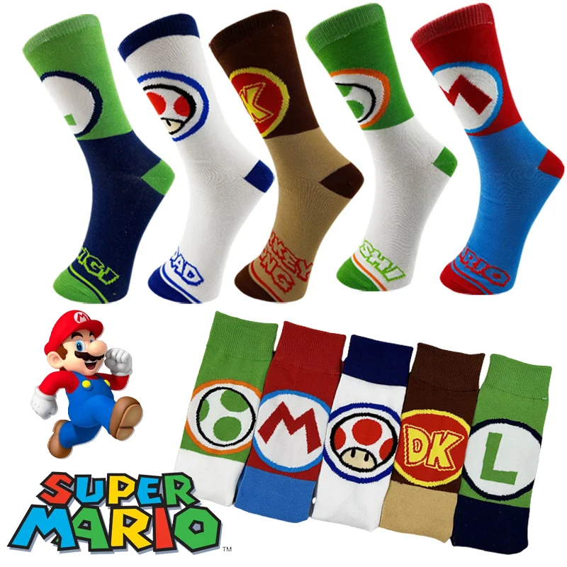 Super Mario Socks Cartoon Men Mid Tube Sock Fashion Breathable Cotton Creative Personality Comfortable Sport Stockings