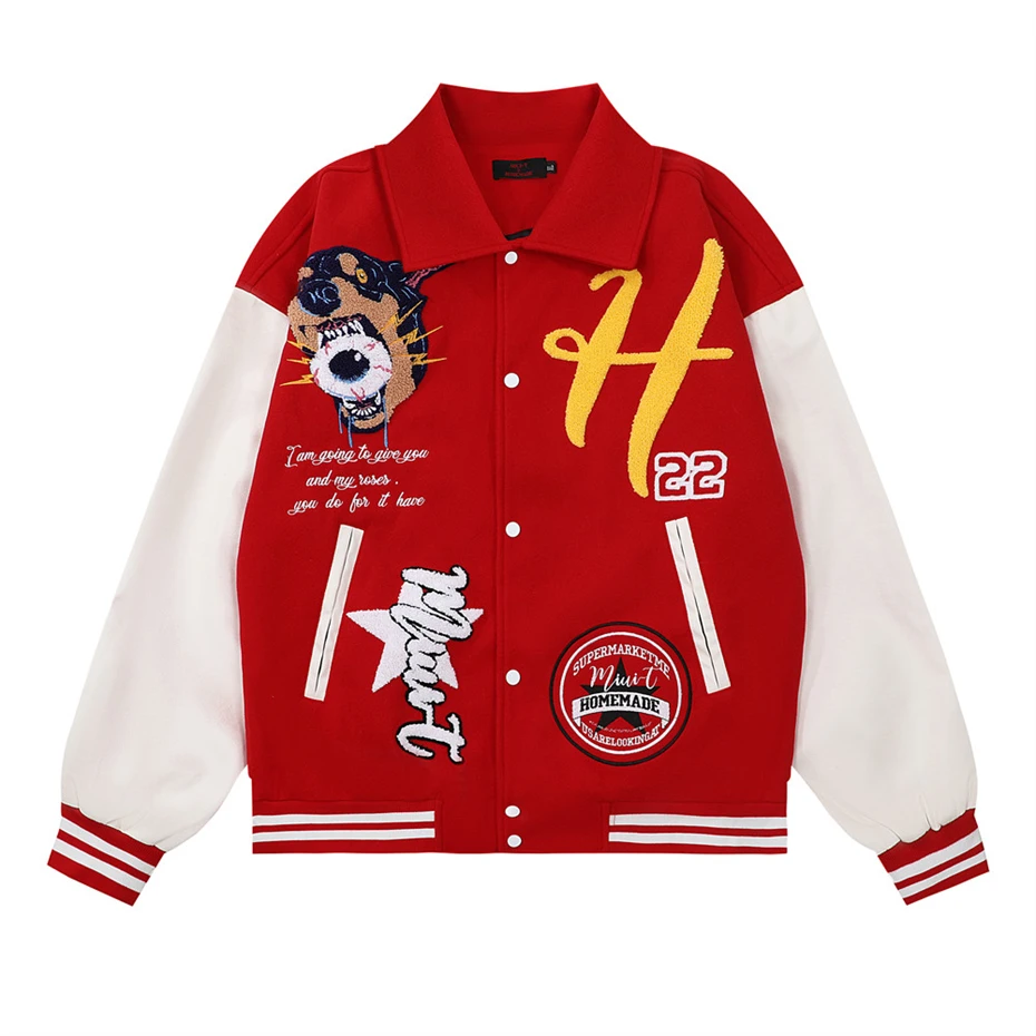 Hip Hop Baseball Jacket 2022 Men Flame Embroidery Varsity College Coat Flame Harajuku Streetwear Outwear Clothes Unisex