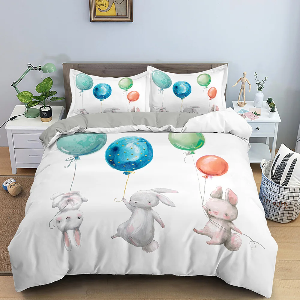 

Children Bedding Sets Gifts Cute Bunny Printing Bed Set Polyester Duvet Cover Sets For Kids Girls Boys 2/3pcs