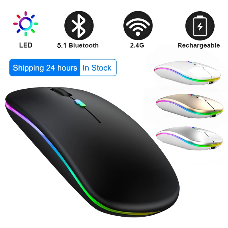 

Bluetooth-мышь компьютерная беспроводная игровая с RGB-подсветкой, 2,4 ГГц, 1600DPI