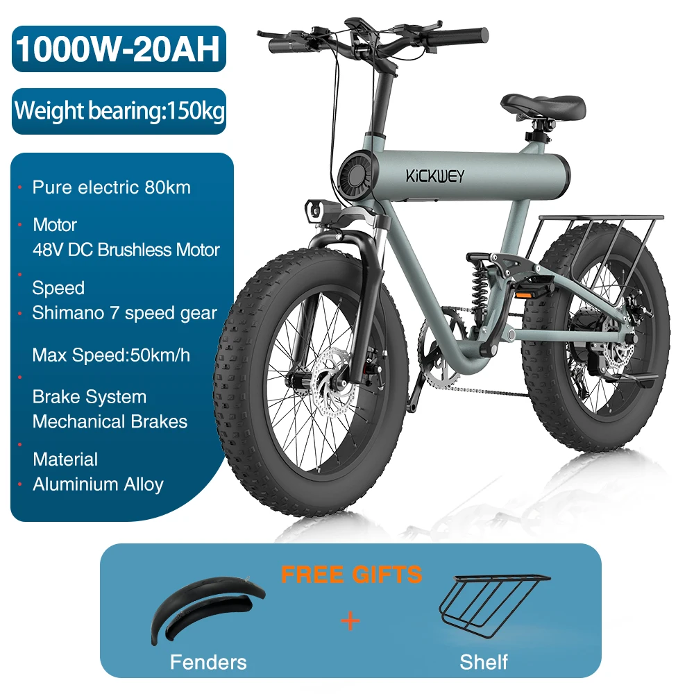 

EU Stock Electric Bike 1000W Brushless Motor 48V20AH Battery 20*4.0 Inch Fat Tire Ebike Adult Mountain Off-road Electric Bicycle